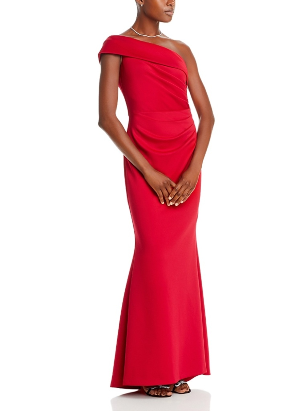 NWT Eliza J Strapless One Shoulder Fit & Flare Satin Gown In Ruby Red Size 2